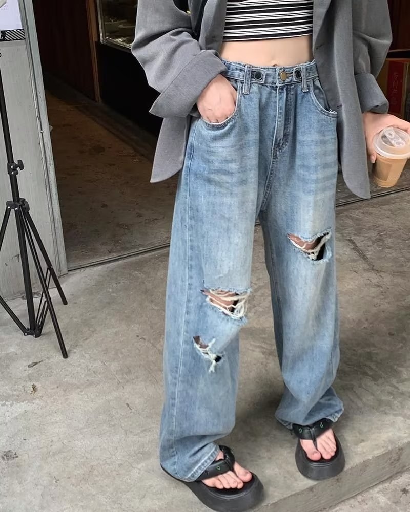 High Waist Ripped Denim Jeans