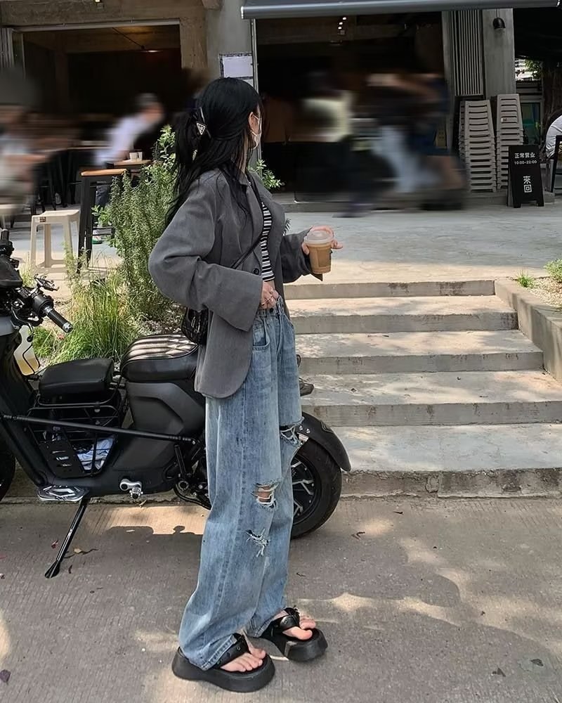 High Waist Ripped Denim Jeans