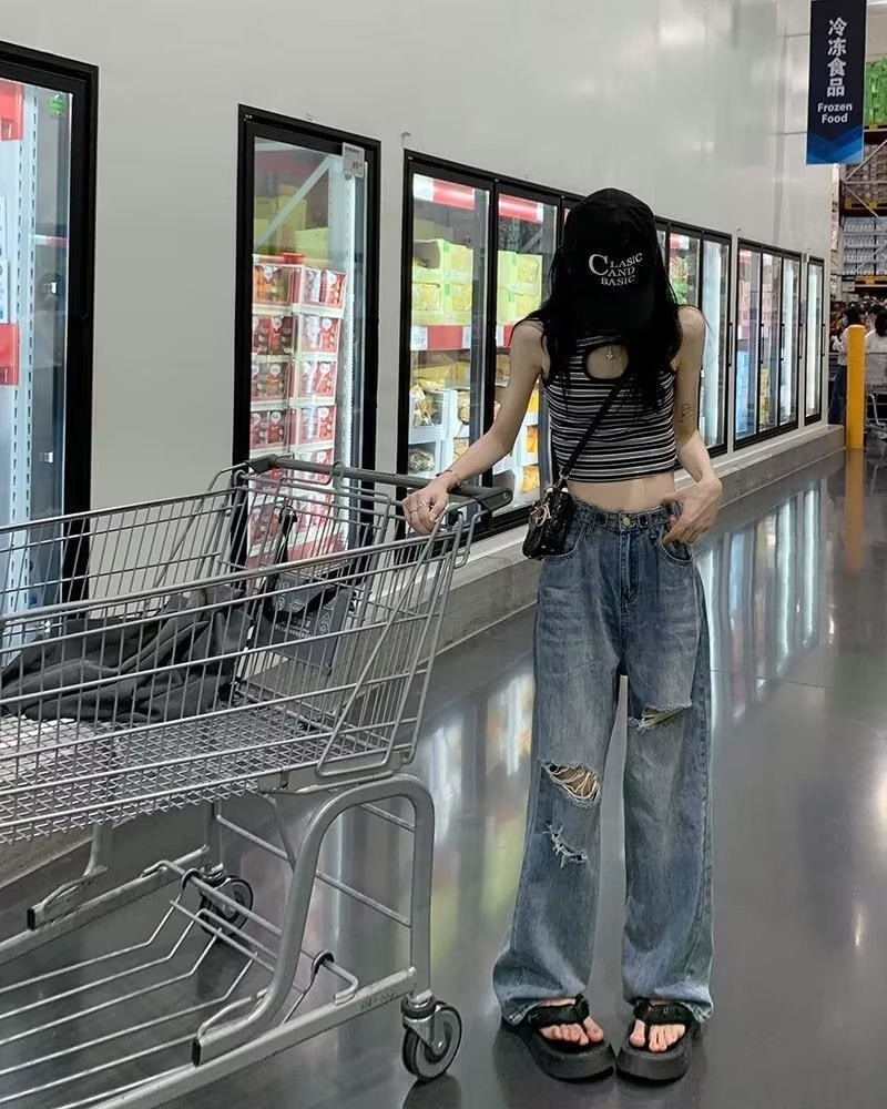 High Waist Ripped Denim Jeans