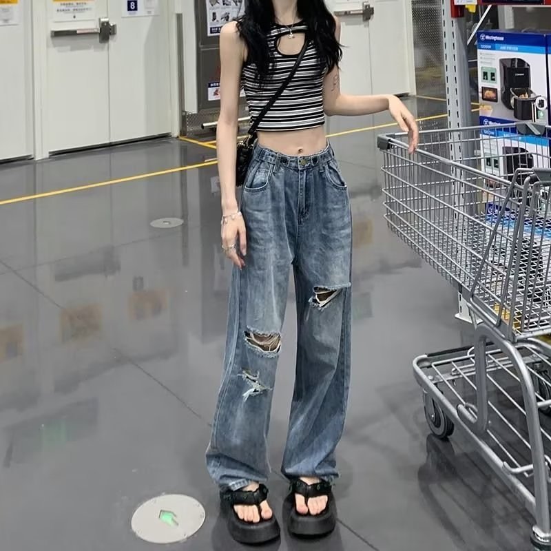 High Waist Ripped Denim Jeans