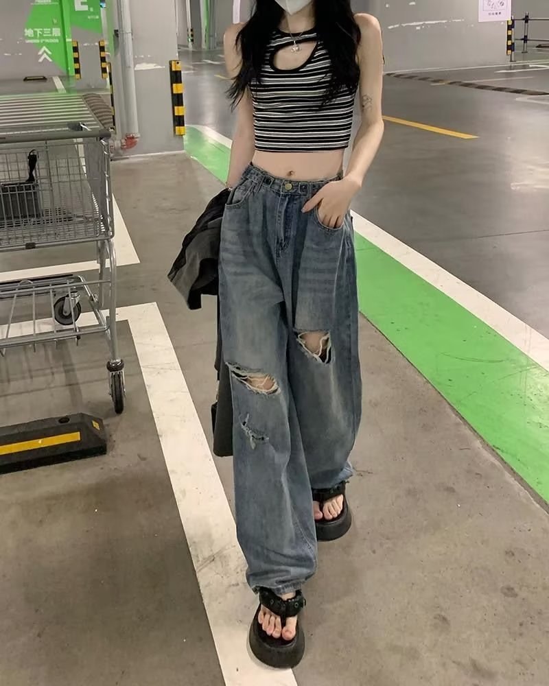 High Waist Ripped Denim Jeans