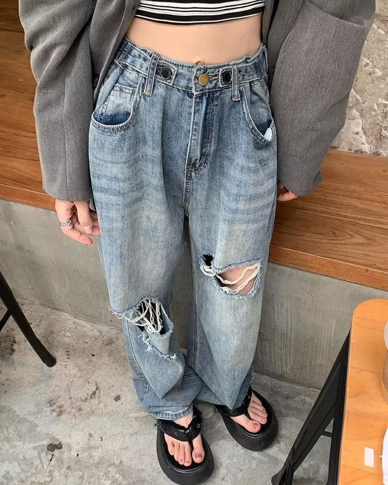 High Waist Ripped Denim Jeans