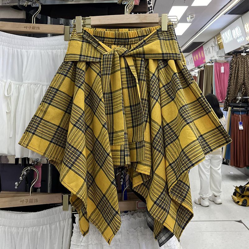 High-Waist Tie A-Line Plaid Skirt