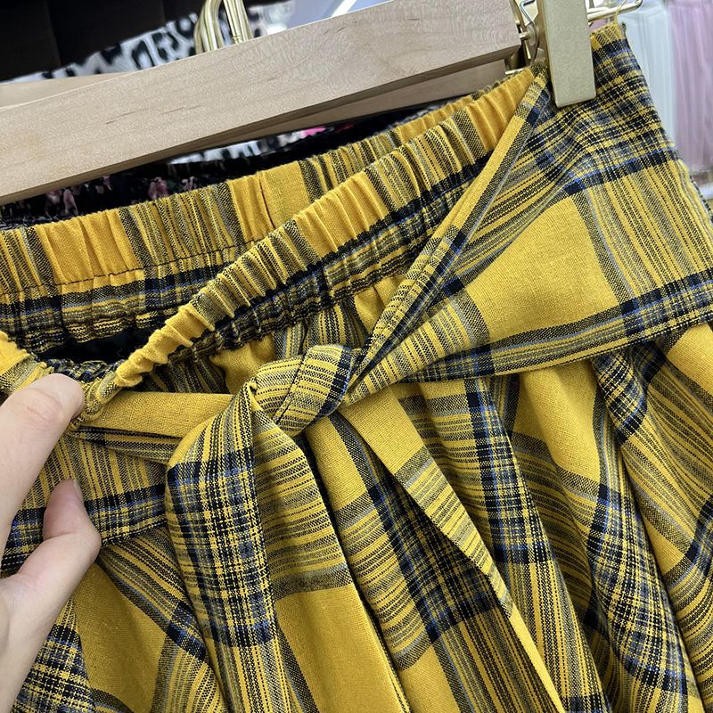High-Waist Tie A-Line Plaid Skirt