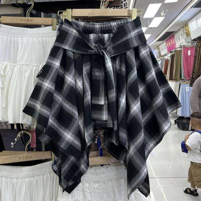 High-Waist Tie A-Line Plaid Skirt
