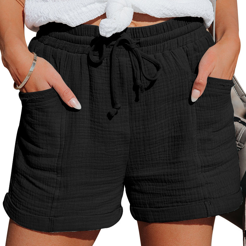 High Waist Tie Cotton Shorts