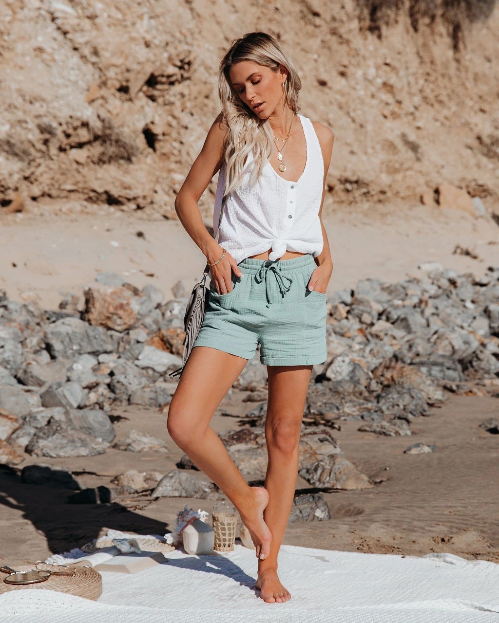 High Waist Tie Cotton Shorts