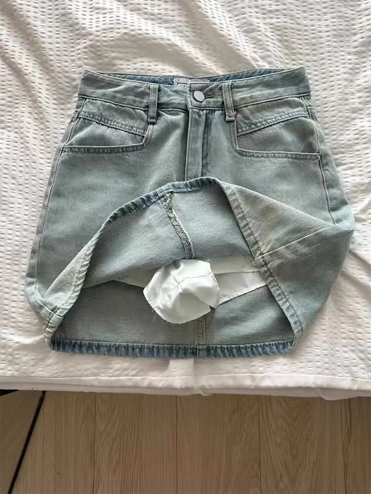 High Waist A-line Embroidered Bow Denim Skirt