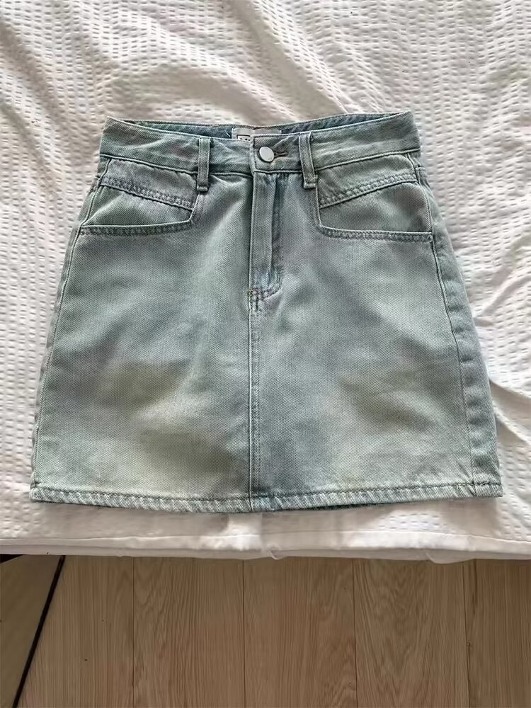 High Waist A-line Embroidered Bow Denim Skirt