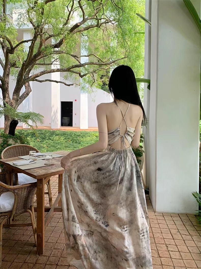 Bohemian Tie-Dye Halter Dress