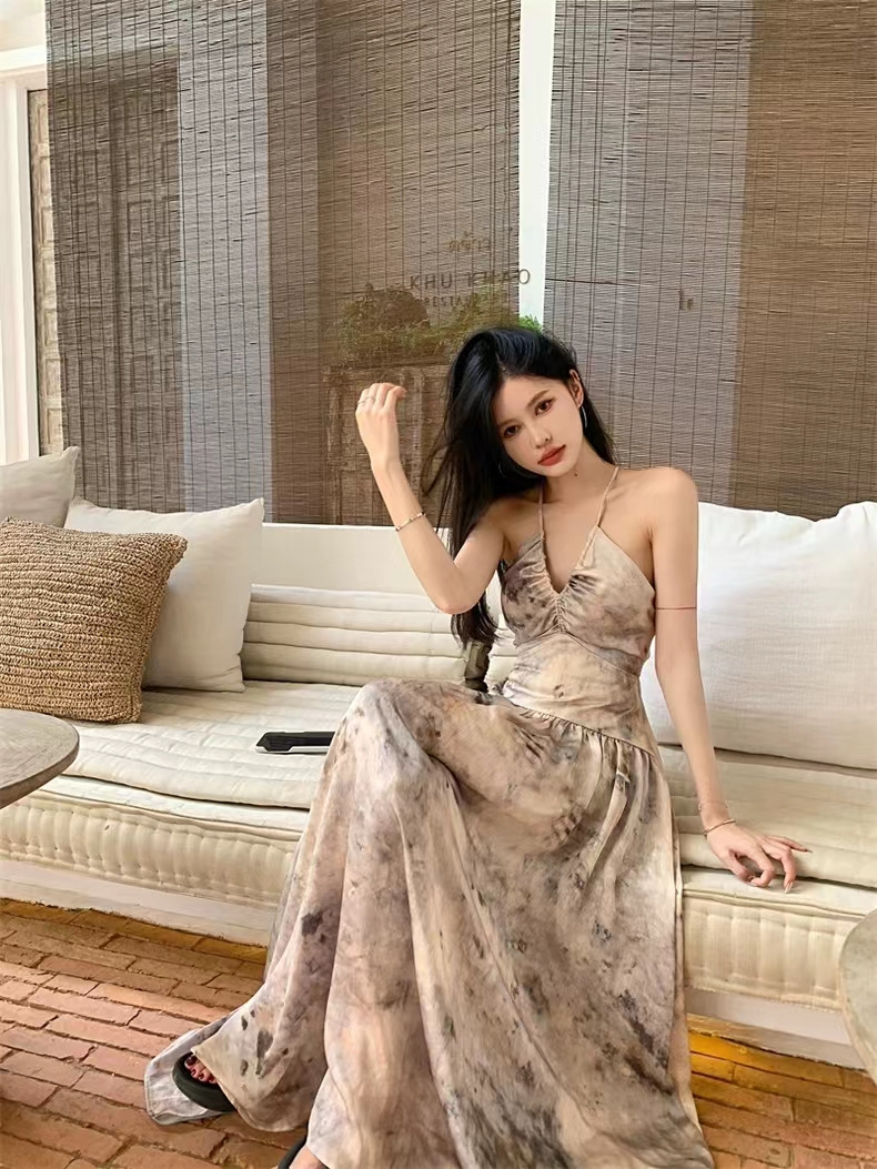 Bohemian Tie-Dye Halter Dress
