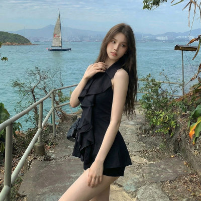 Women's Halter Ruffled Short Jumpsuit