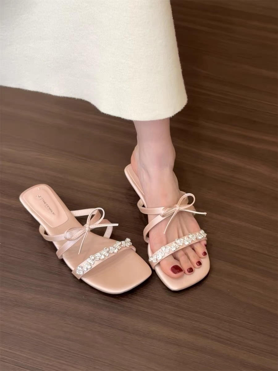 Women's Satin Low Heel Slides