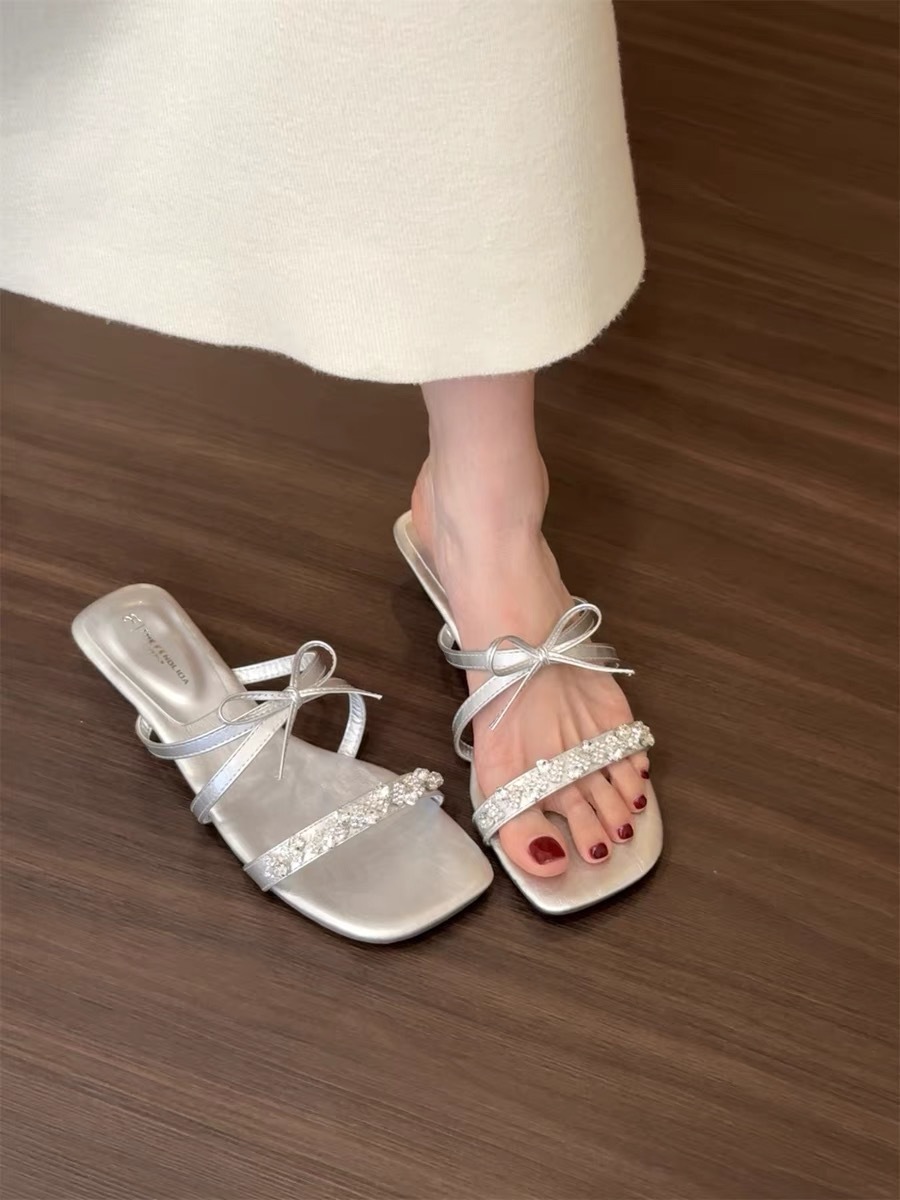 Women's Satin Low Heel Slides
