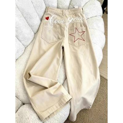Khaki Star Embroidered Jeans
