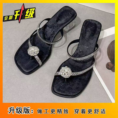 Rhinestone Block Heel Sandals