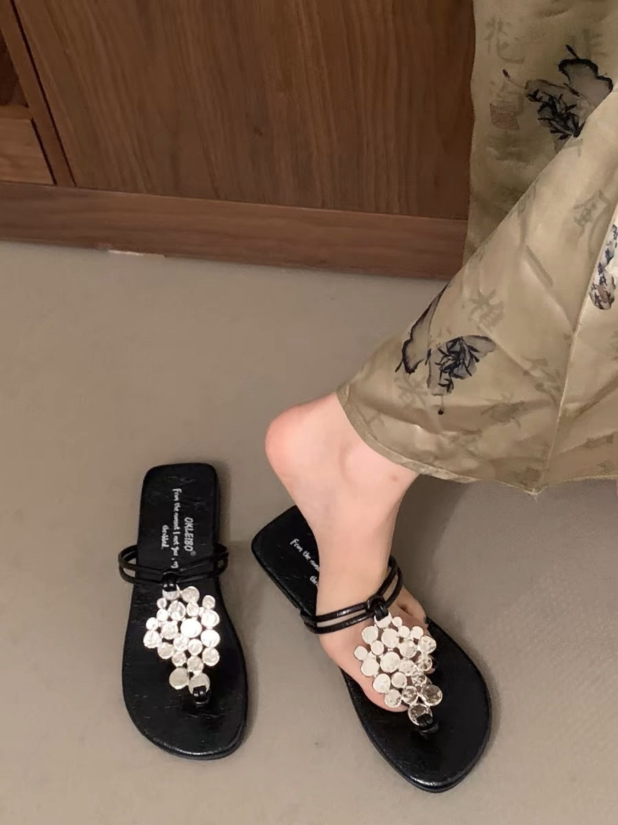Women's Rhinestone French Flip Flops