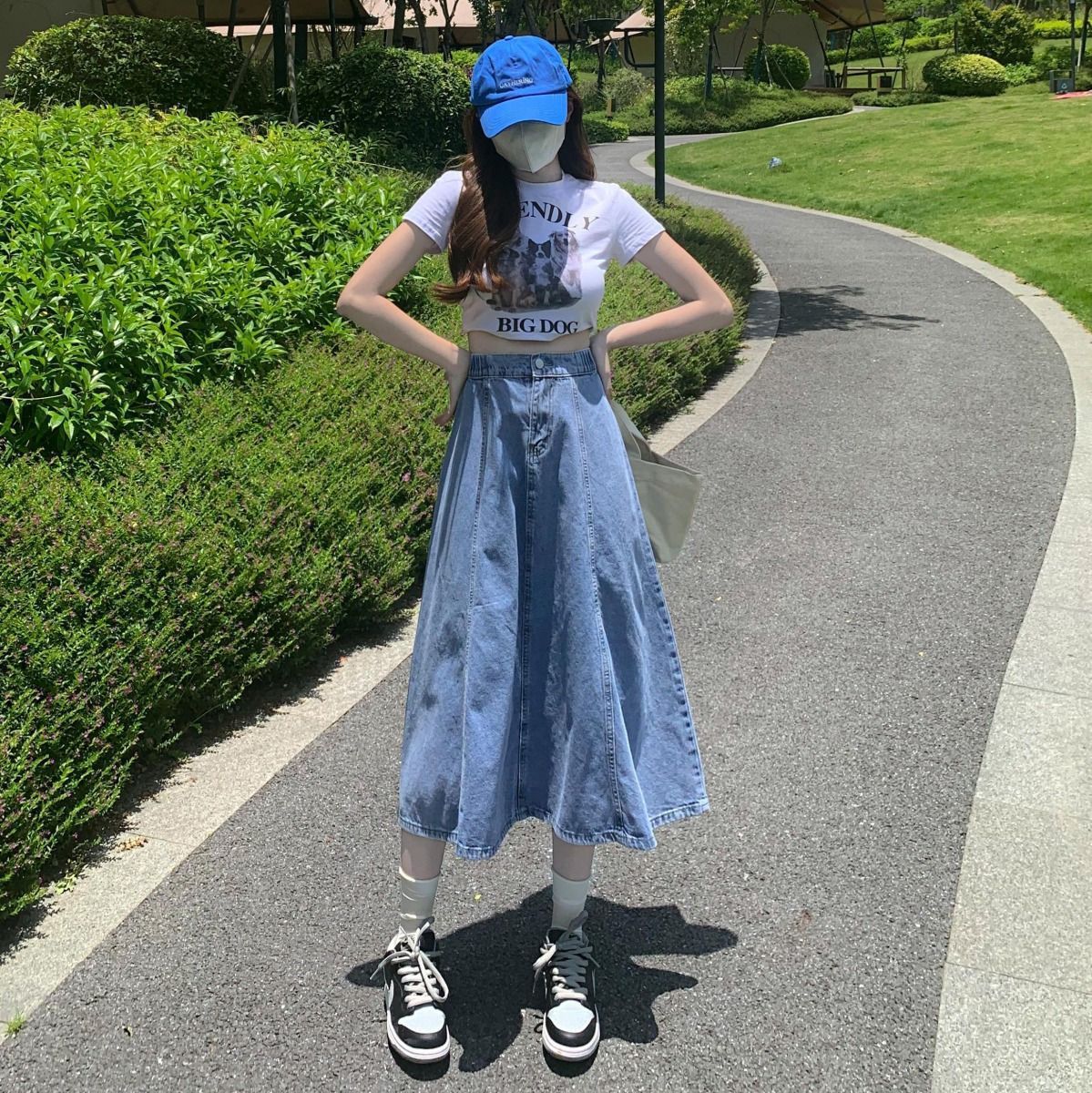 High Waist Denim A-Line Skirt
