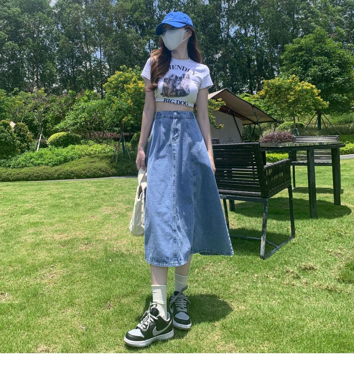 High Waist Denim A-Line Skirt