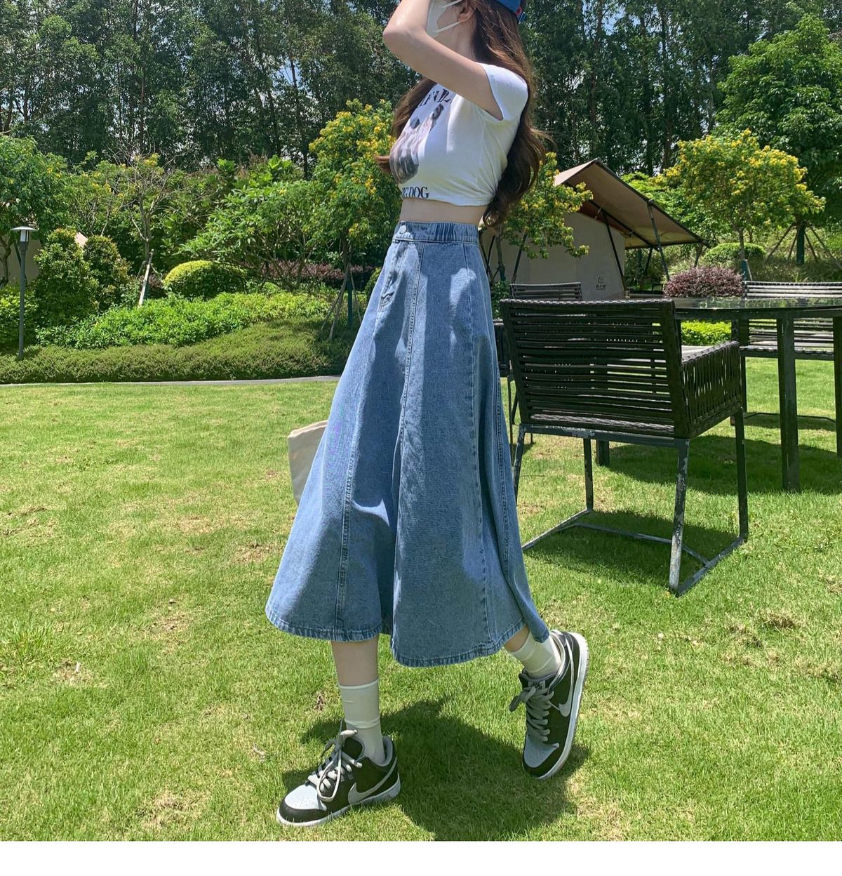 High Waist Denim A-Line Skirt