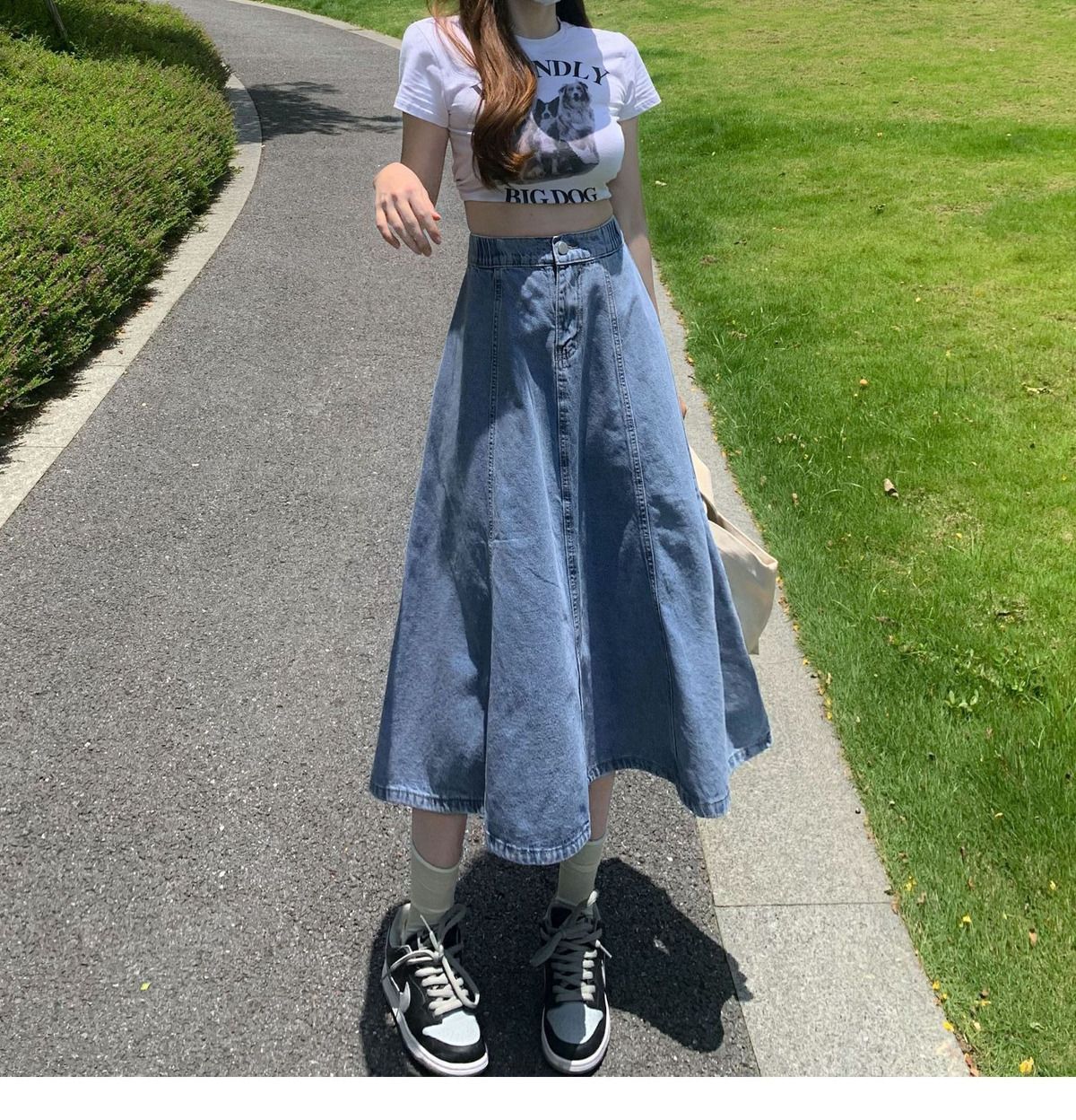 High Waist Denim A-Line Skirt