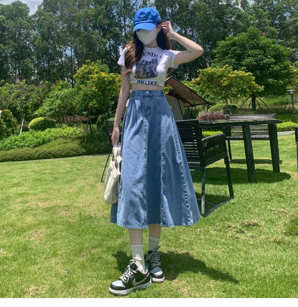 High Waist Denim A-Line Skirt