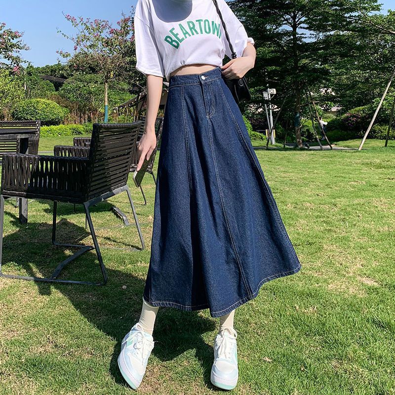 High Waist Denim A-Line Skirt