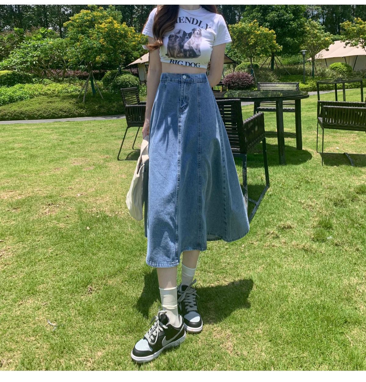 High Waist Denim A-Line Skirt