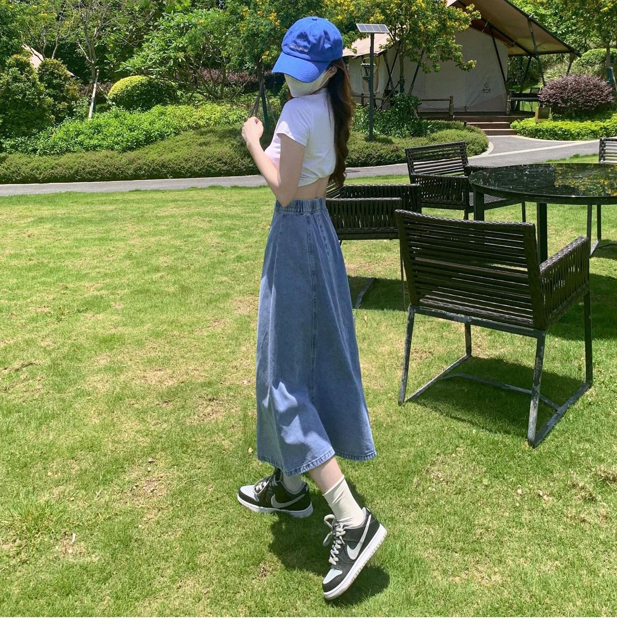 High Waist Denim A-Line Skirt