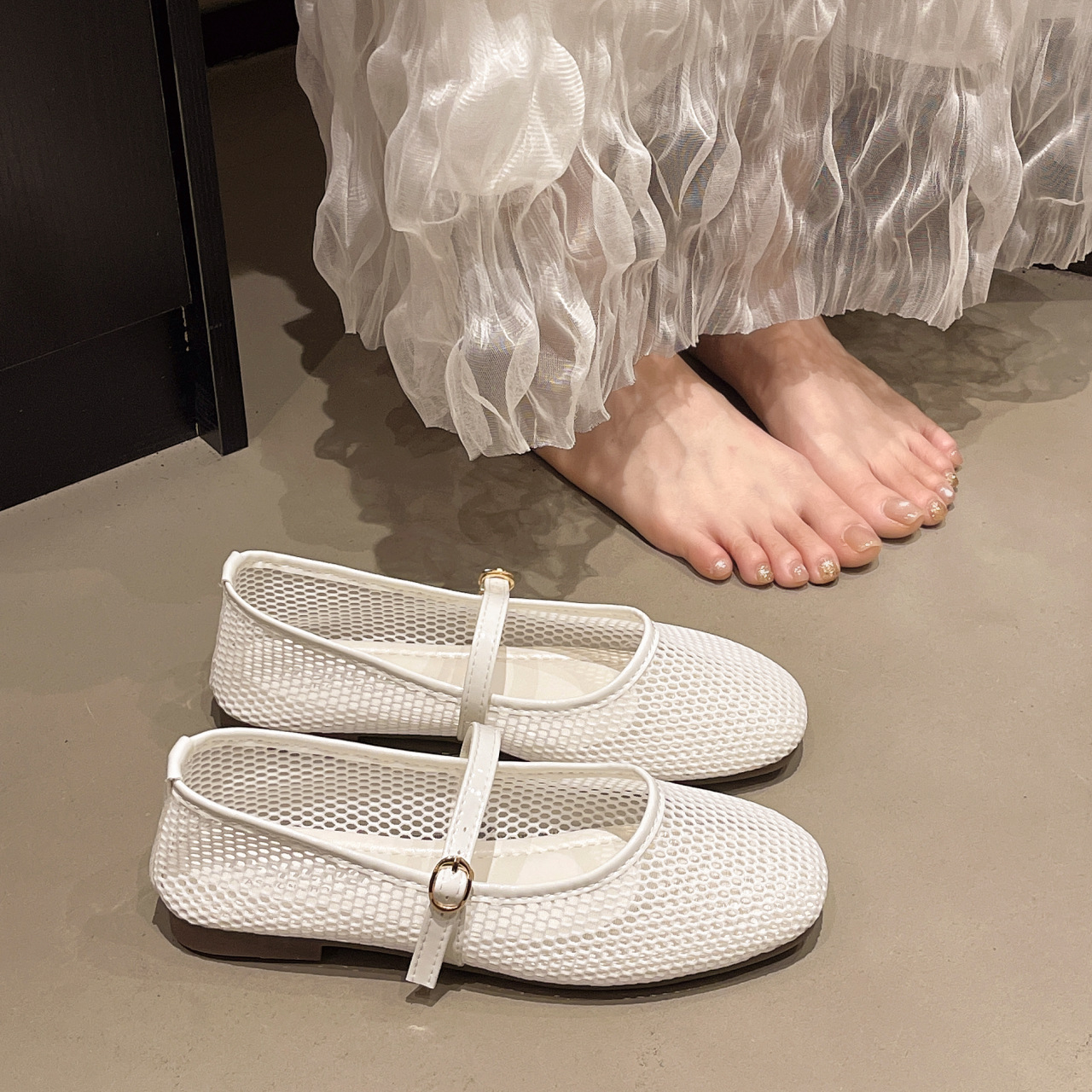 Women's Mesh Mary Jane Flat Shoes