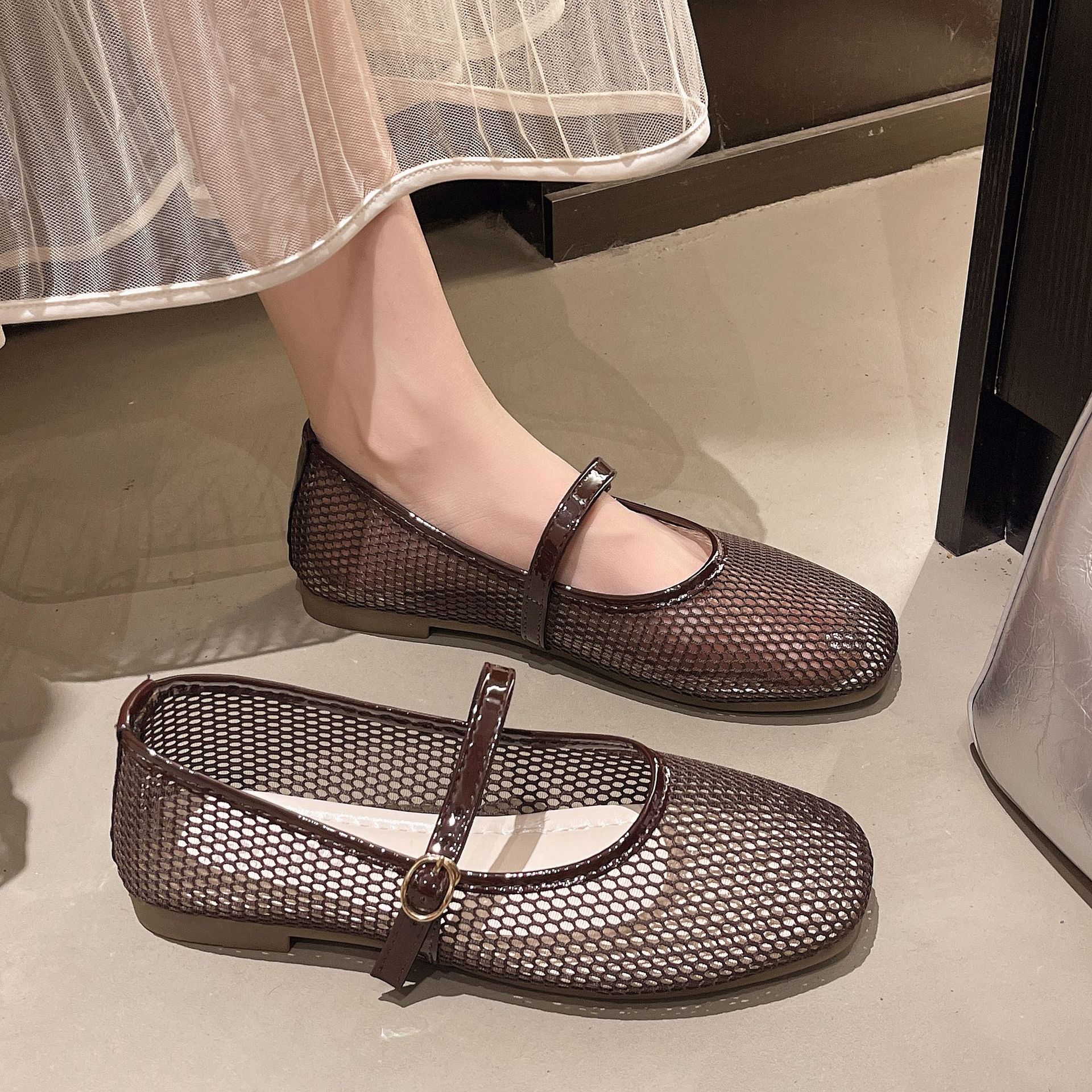Women's Mesh Mary Jane Flat Shoes