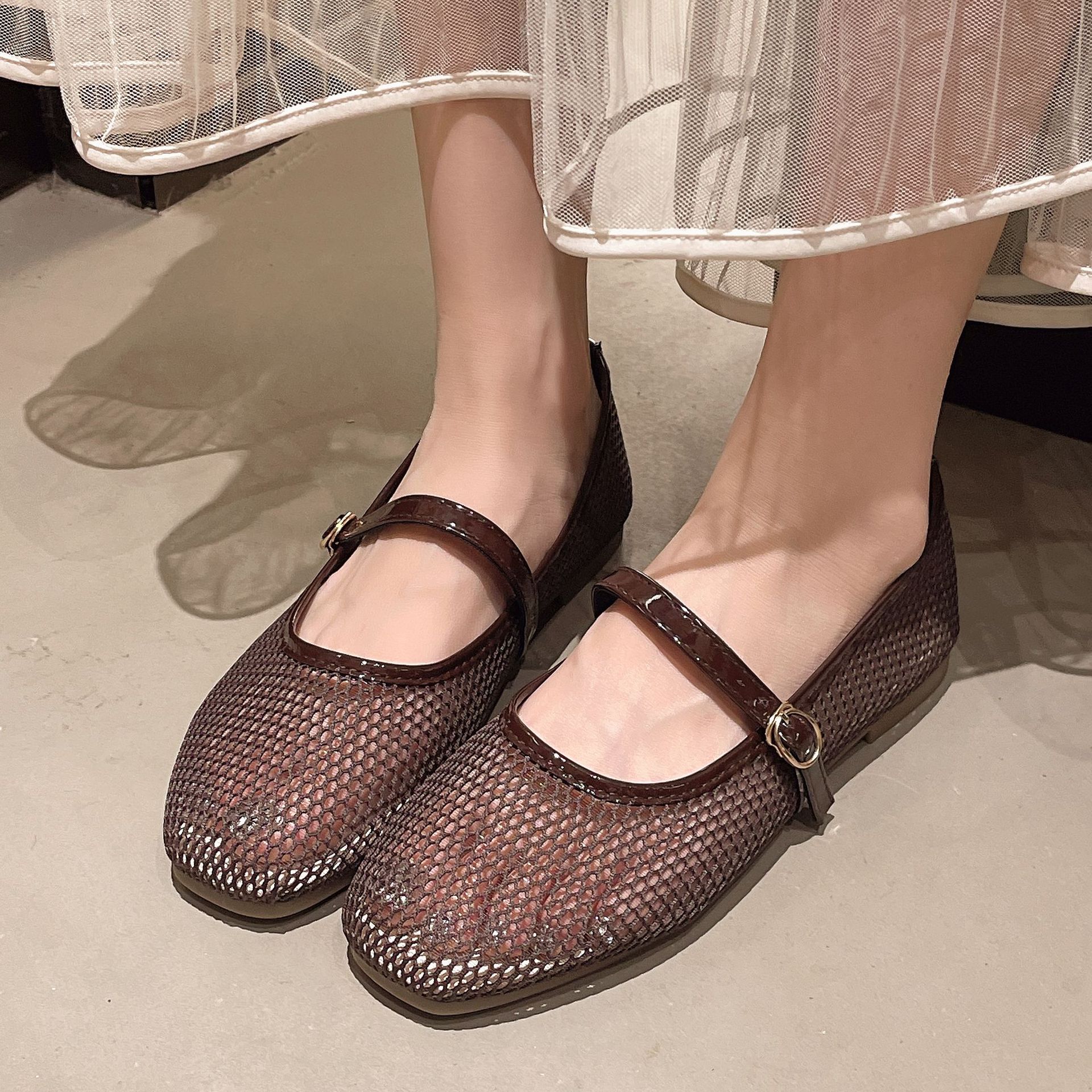 Women's Mesh Mary Jane Flat Shoes