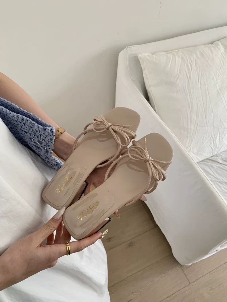 Women's Korean Bow Heel Slides