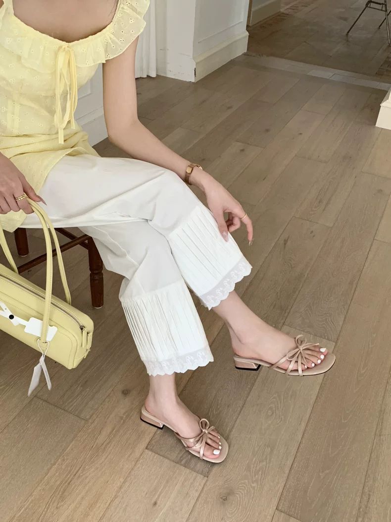 Women's Korean Bow Heel Slides