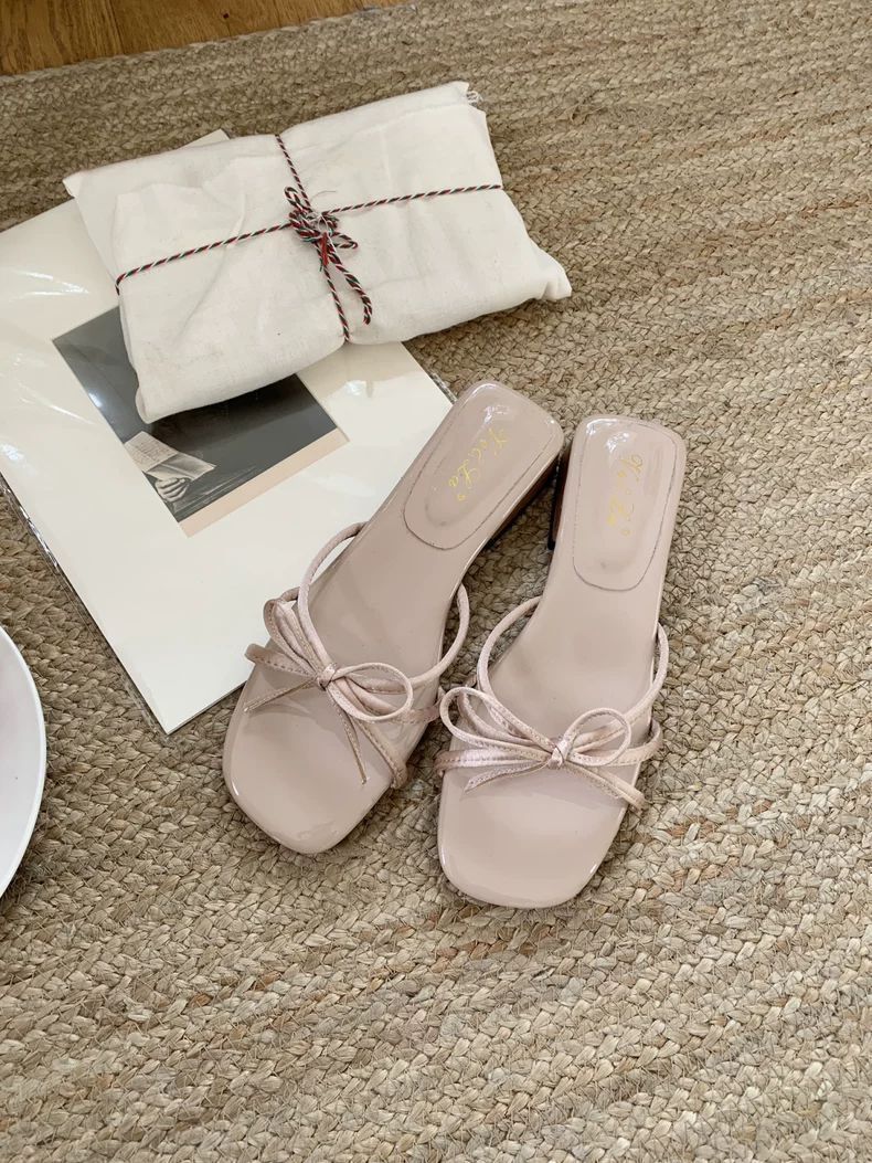 Women's Korean Bow Heel Slides