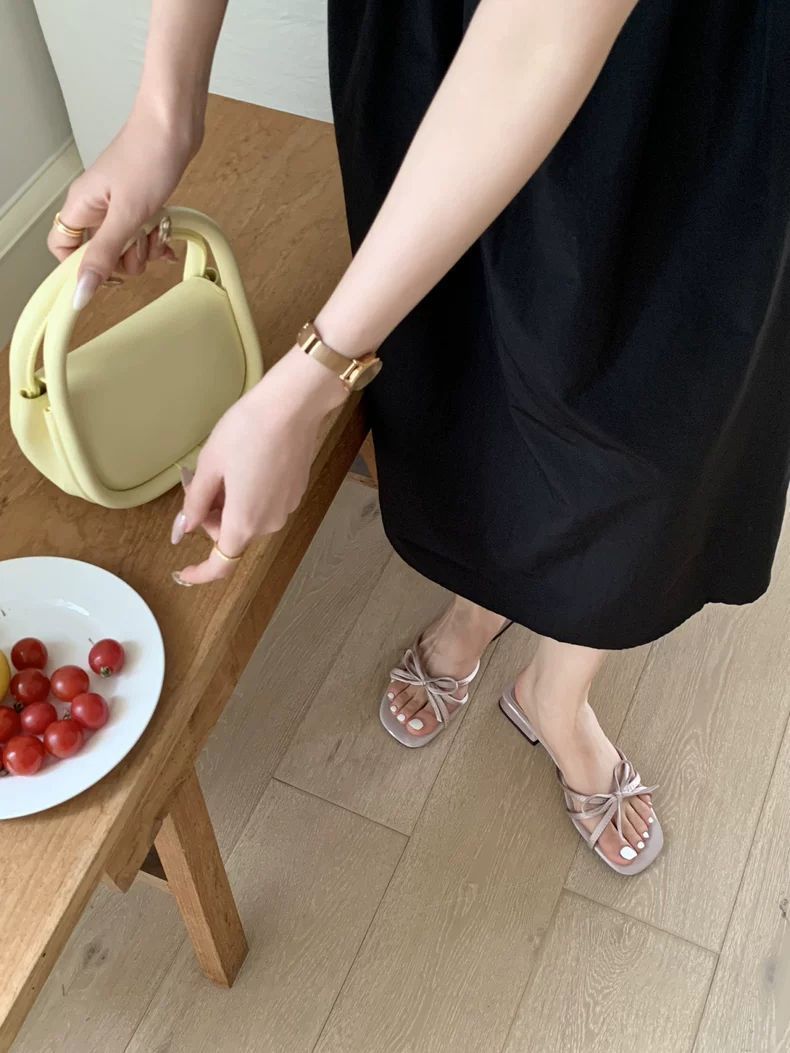 Women's Korean Bow Heel Slides