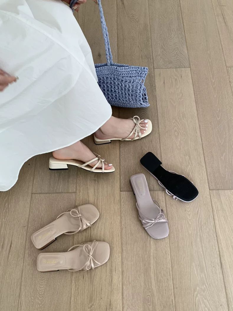 Women's Korean Bow Heel Slides