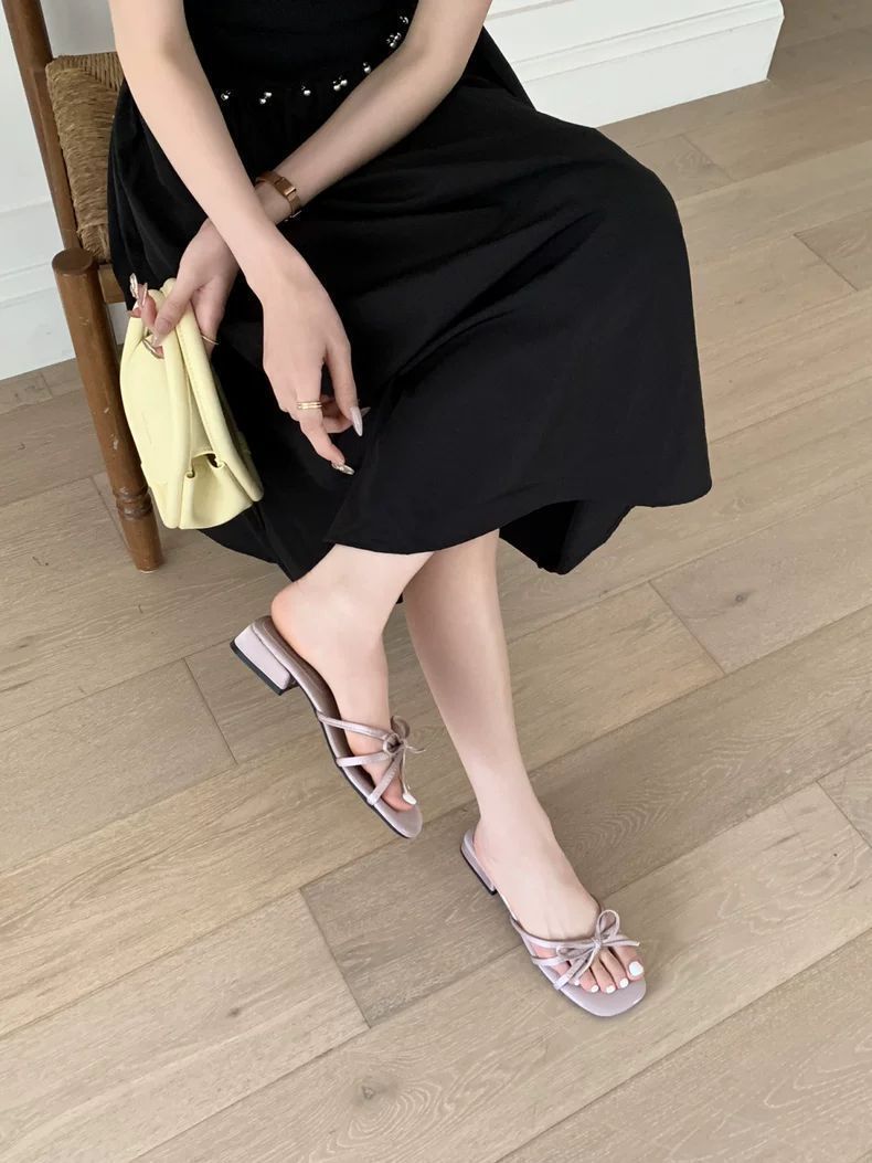 Women's Korean Bow Heel Slides