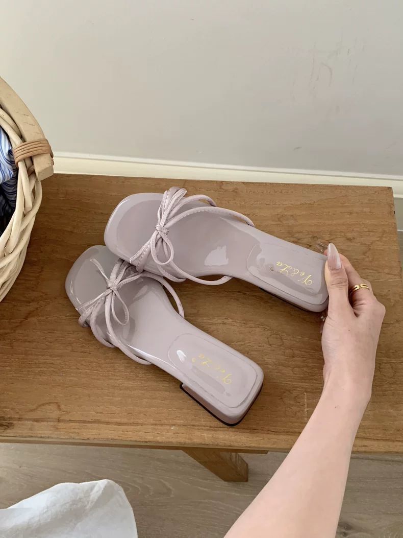 Women's Korean Bow Heel Slides