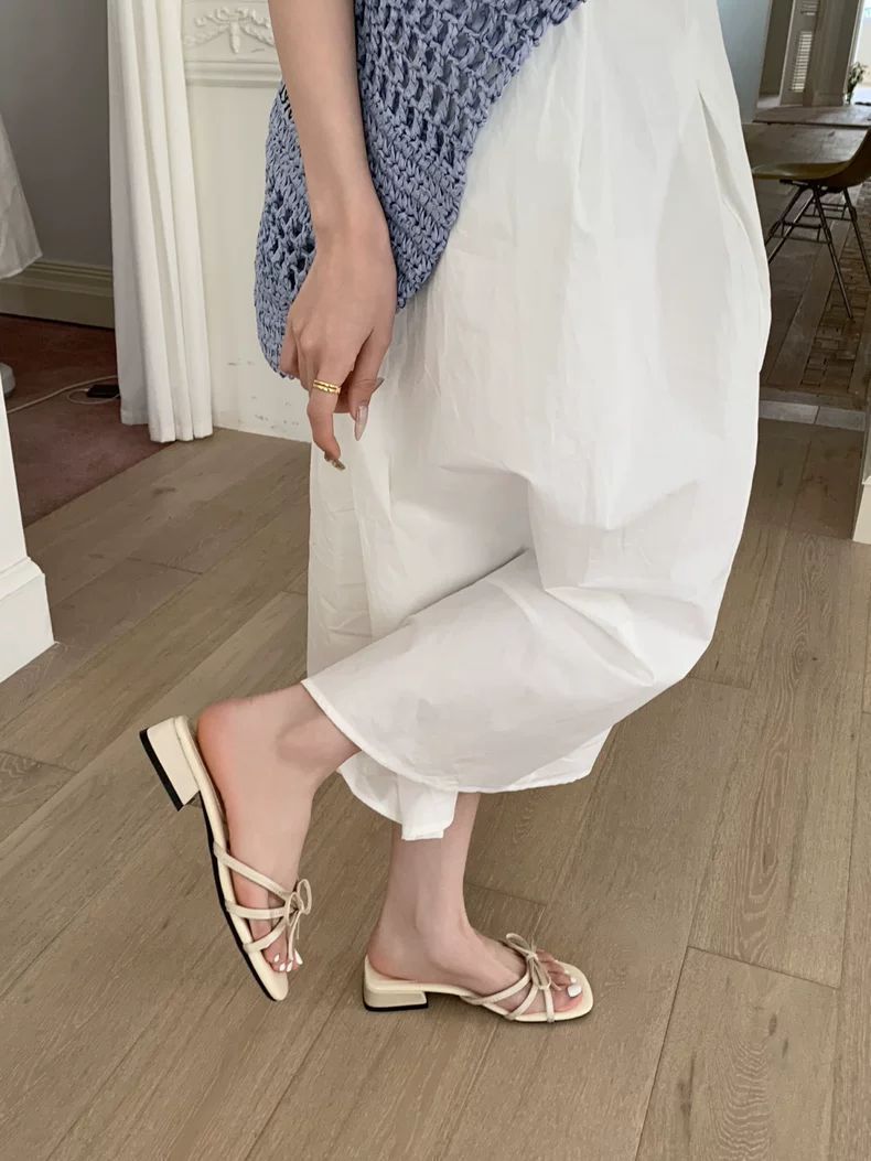 Women's Korean Bow Heel Slides