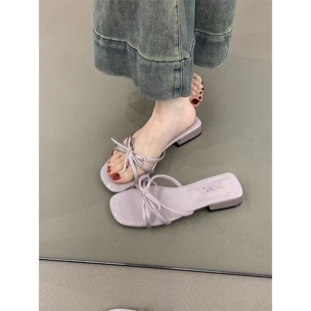 Women's Korean Bow Heel Slides