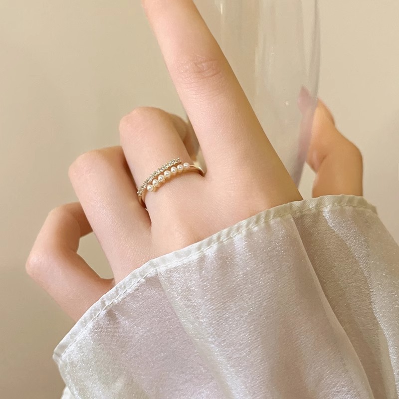 Women's Zircon Faux Pearl Ring