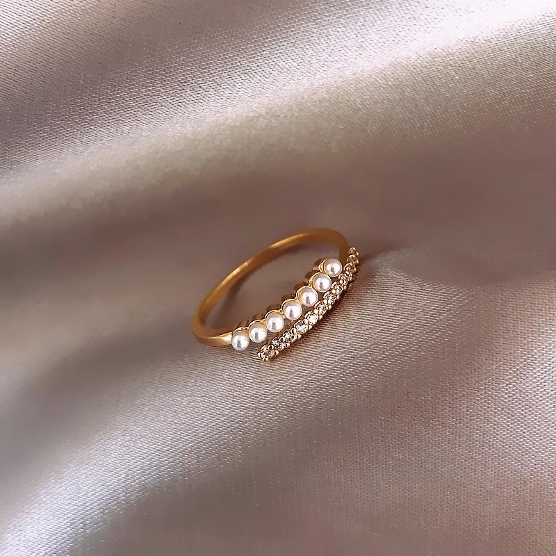 Women's Zircon Faux Pearl Ring