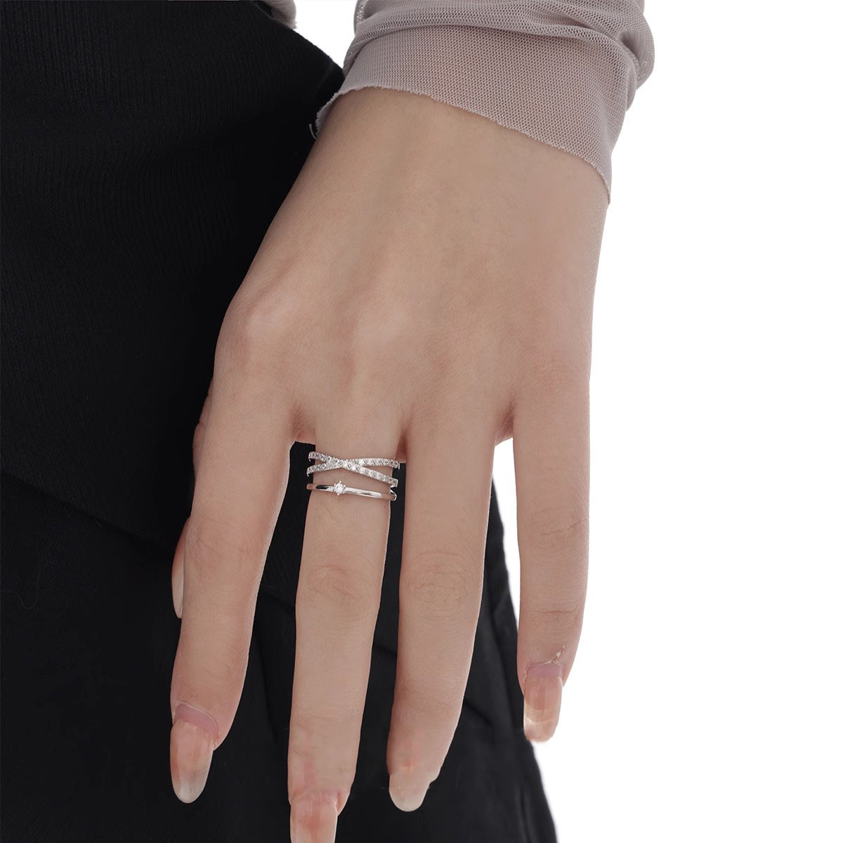Adjustable Cross Crystal Ring