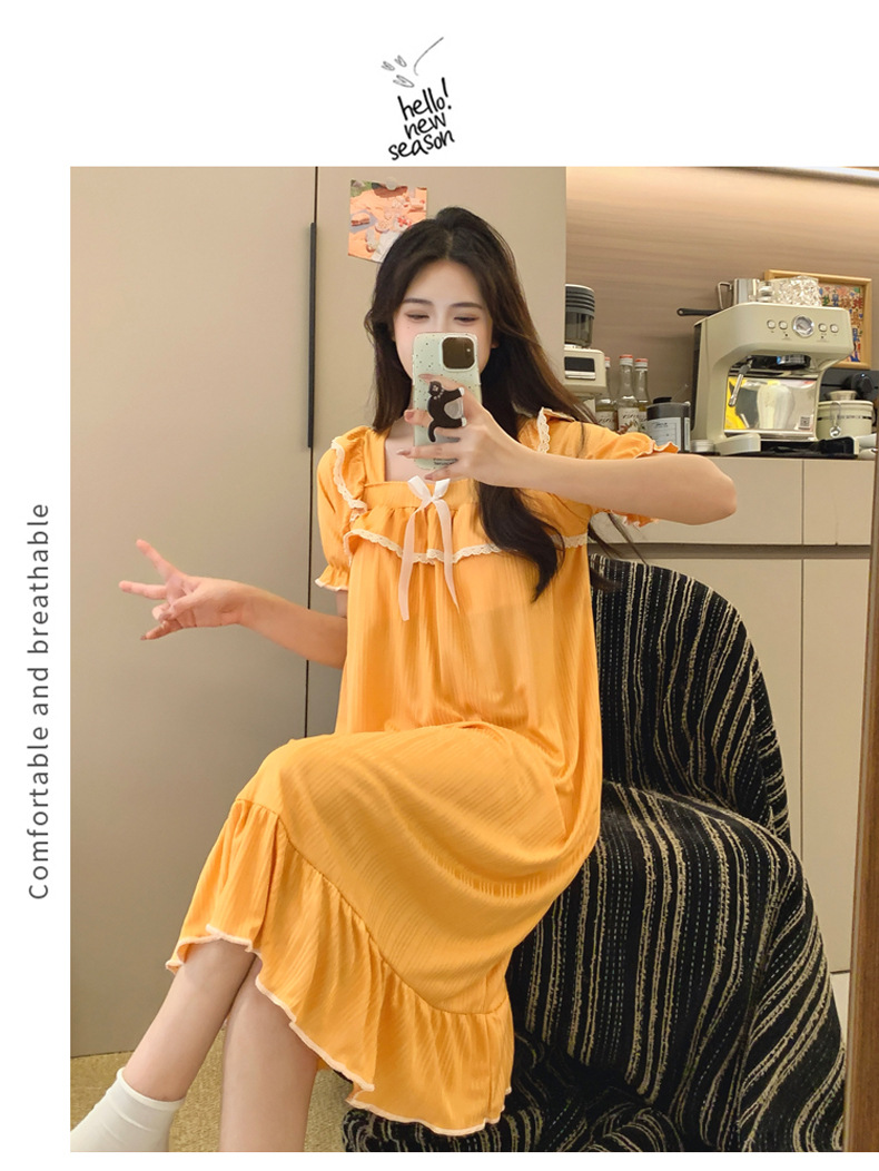 Palace Style Mid-length Milk Silk Nightdress