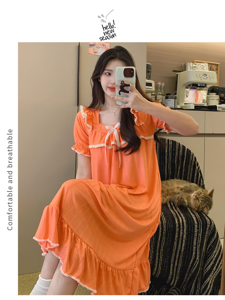 Palace Style Mid-length Milk Silk Nightdress