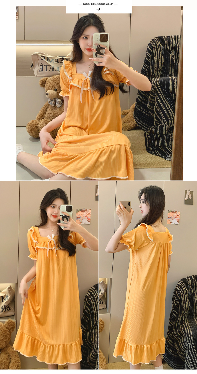 Palace Style Mid-length Milk Silk Nightdress