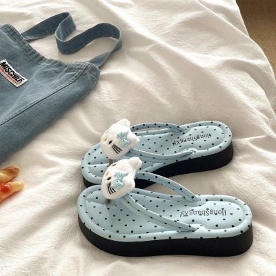 Women's Plush Cat Polka Flops