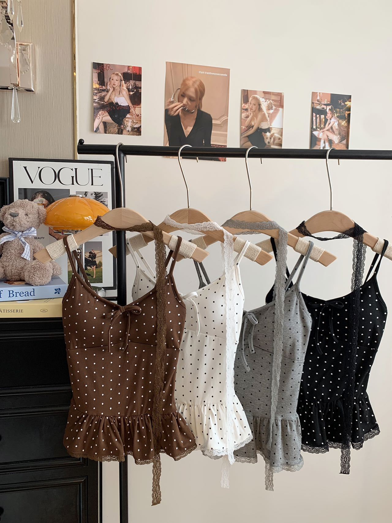 Polka Dot Lace Cami Top with Built-in Bra