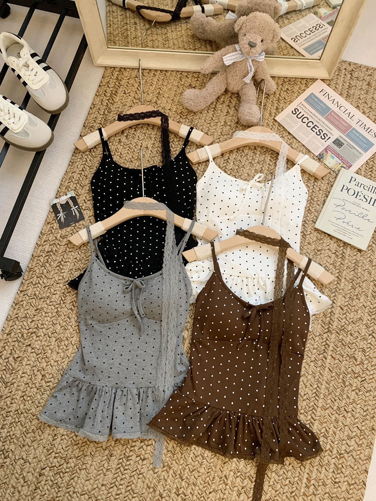 Polka Dot Lace Cami Top with Built-in Bra